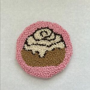 Cinnamon roll design punch needle coaster handmade